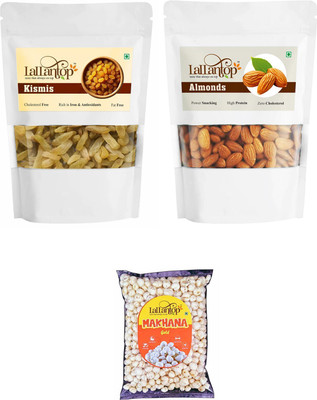 LALLANTOP Kismis 500g | Almond 500g | Makhana gold 100g Healthy Dry Fruits Combo Pack Raisins, Almonds, Fox Nut(3 x 366.67 g)