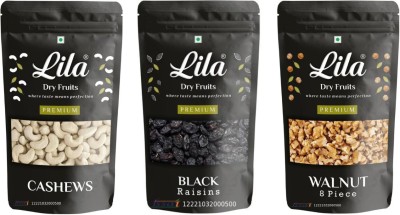 lila dry fruits Cashew (150gm),Walnut(150gm) & Black Raisin(150 gm) Combo | Kaju Akhrot Kishmish Cashews, Raisins, Walnuts(3 x 150 g)