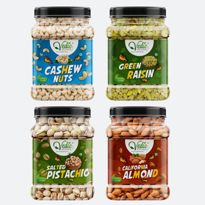 vedic Wellness Dry fruits combo pack of Kismis Pista Kaju Badam 1 KG Diwali Special Cashews, Almonds, Pistachios, Raisins(4 x 250 g)