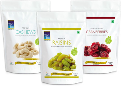 Tim Tim Premium-Combo Pack Raisins, Cranberries, Premium Cashews(3 x 100 g)