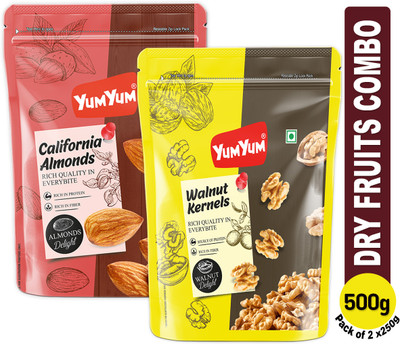 YUM YUM Dry Fruits 500g Combo Pack - Badam 250g, Akhrot Giri 250g Jar Each - Almonds, Walnuts(2 x 250 g)