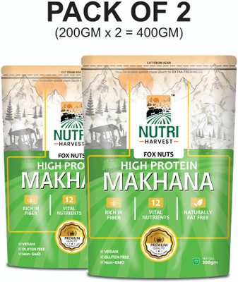 Nutri Harvest Phool Makhana, Foxnuts puff, Lotus seed makhana| Makhana (Pack of 2) 400gram Fox Nut(2 x 200 g)