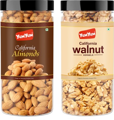 YUM YUM California Almonds 500g & Walnut Kernels 350g Akhrot Giri Dry Fruits Combo Pack- 850g (Jar) Almonds, Walnuts(2 x 425 g)