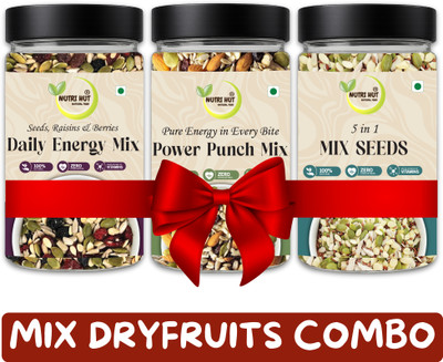 Nutri Hut Mix Dry Fruits Combo | Mix Seeds Combo | Superfood Snack | Protein & Fiber Rich Assorted Nuts, Almonds, Watermelon, Raisins(3 x 300 g)