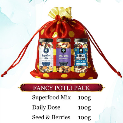 SRC Creations Dry Fruit Trail Mixture Fancy Potli Pack for gifting Festive, Wedding, Function Assorted Seeds & Nuts(3 x 100 g)