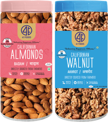 41 foods Dry fruits combo pack of Californian Almonds Walnuts | badam akhrot 300 GM Walnuts, Almonds(2 x 150 g)