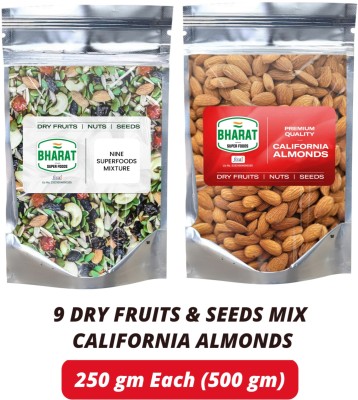 Bharat Super Foods Dry Fruit Combo - 9 Dry Fruits & Seeds Mix & California Almonds – 250gm Each Almonds(2 x 250 g)