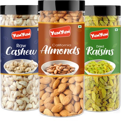 YUM YUM Premium Jumbo Almond (150g) Cashew (150g) and Raisins (150g) 450g Dry Fruits Combo Pack- Almonds, Cashews, Raisins(3 x 150 g)