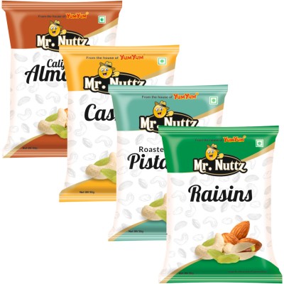 Mr.Nuttz Premium Dry Fruits Combo Pack 200g (Badam, Kaju, Pista & Kishmish) - Almonds, Cashews, Pistachios, Raisins(4 x 50 g)
