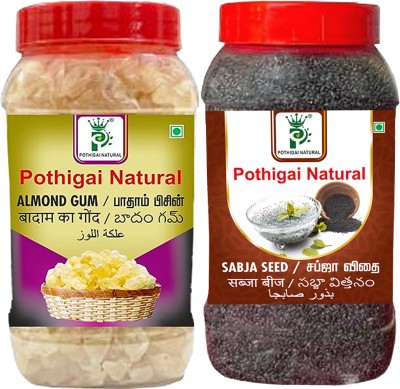 POTHIGAI NATURAL Almond Gum/Badam Pisin 250grams+Sabja Seeds 250grams Almonds(2 x 250 g)