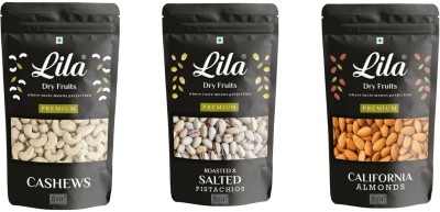 lila dry fruits Cashew (150gm),Almond(150gm) & Pistachios(150 gm) Combo | Kaju Badam Pista Combo Almonds, Cashews, Pistachios(3 x 150 g)