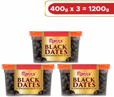 Manna Black Dates - 1.2kg (400g x 3 Packs) | Select Premium Organic Handpicked Dates | Khajoor | Khajur | Soft Dried Healthy Snack | Soft & Juicy texture | Zero Added Sugar & Preservatives | Rich in Iron, Fibre & Vitamins Dry Dates Dry Dates(3 x 400 g)