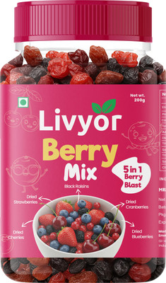 LIVYOR Berry Mix | 5 in 1 Mixed Berries Dry Fruits Blueberry, Cranberries, Strawberries, Cherries, Raisins(1 x 200 g)