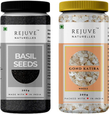 Rejuve Naturelles Summer Heat Cooler Combo Pack - Gond Katira 200 G & Basil Seeds 200 G Assorted Seeds & Nuts(2 x 200 g)
