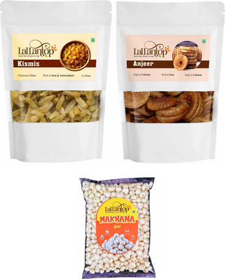 LALLANTOP Kismis 500g | Anjeer 500g | Makhana gold 100g Healthy Dry Fruits Combo Pack Raisins, Figs, Fox Nut(3 x 366.67 g)