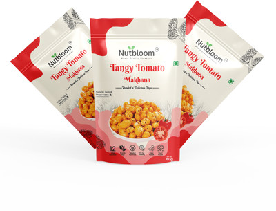 NUTBLOOM Tangy Tomato Makhana | Fox Nuts with Zesty Tomato Flavor Crunchy Fox Nut(3 x 60 g)