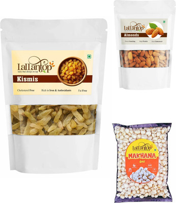 LALLANTOP Kismis 500g | Almond 250g | Makhana gold 100g Healthy Dry Fruits Combo Pack Raisins, Almonds, Fox Nut(3 x 283.33 g)