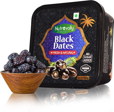 NutroVally Premium Black Dates for Strong Bone | Khajoor | 100% Fresh & Natural Dates(1 x 400 g)