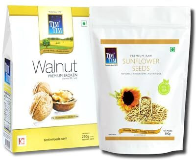 Tim Tim Premium Broken Walnut Kernels 250g and Premium Sunflower seeds 250g, Combo pack Walnuts(2 x 250 g)