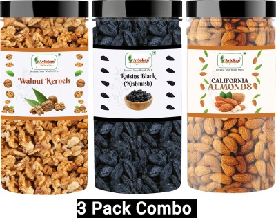 Avlokan Premium Black Raisins and Almonds & Akhrot (Walnut) | Conbo Pack-3 Almonds, Walnuts, Raisins(3 x 500 g)