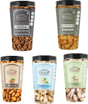 BLK FOODS Dry fruits combo pack of Healthy 5 Badam Kaju Pista Kishmish Akhrot 1250g| Cashews, Almonds, Pistachios, Walnuts, Raisins(5 x 250 g)