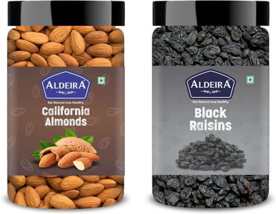 Aldeira Natural Almond 100gm+ Black Raisin 100gm (200gm) Dry Fruits Combo (100g Each) Almonds, Raisins(2 x 100 g)