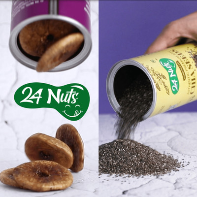 24 NUTS Chia Seeds with Omega 3 for health benefits & Premium Dried Afghani Anjeer/ Figs(2 x 250 g)