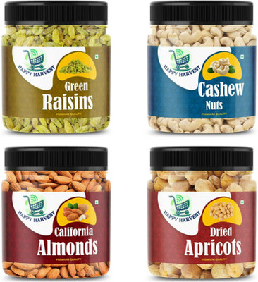 Happy Harvest Dry Fruit Combo | Healthy Snack for Energy | Ideal for Snacking Almonds, Cashews, Raisins, Apricots(4 x 100 g)