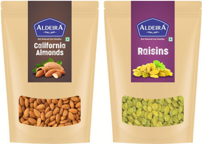 Aldeira Premium California Almond (200g) and Green Raisin (200g) Dry Fruits Combo Pack- Almonds, Raisins(2 x 200 g)