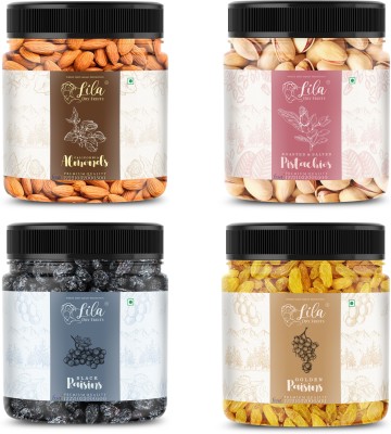 lila dry fruits Almond 250gm, Salted Pista 250gm, Green Raisin 250gm & Black Raisins 250 gm Almonds, Pistachios, Raisins(4 x 0.11 kg)