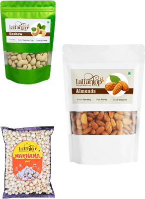 LALLANTOP Cashew 250g | Makhana gold 100g | Almond 500g Healthy Dry Fruits Combo Pack Cashews, Fox Nut, Almonds(1 x 850 g)