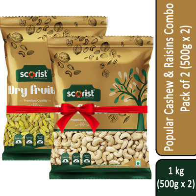 Scorist Popular Dry Fruits Combo (Cashews + Raisins) 1Kg | Cashews, Raisins(2 x 500 g)