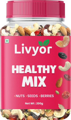 LIVYOR Healthy Mix Nuts, Seeds and Berries Combo | Super Nutritious Food | Dry Fruits Trail Mix with Seeds, Berries(1 x 200 g)