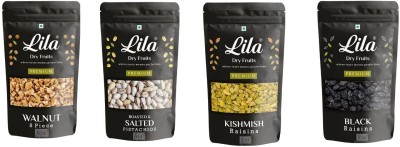 lila dry fruits Walnut(100gm), Pistachios(100gm), Green Raisin(100gm), Black Raisin(100gm) Combo Walnuts, Pistachios, Raisins(4 x 100 g)