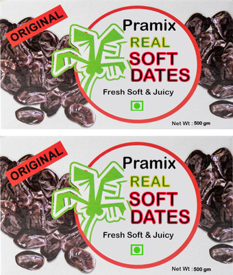 Pramix Soft Dates, Black Dates, Organic Soft Khajoor Fresh Juicy Dates - 1kg (2*0.5 kg) Dates(2 x 0.5 kg)