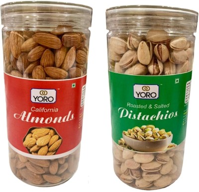 YORO Dry Fruits California Almonds & Roasted Salted Pistachios|Pista 450g, Badam 500g Almonds, Pistachios(2 x 475 g)