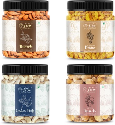 lila dry fruits Cashew(250gm), Almond (250gm), Green Raisin (250gm) & Apricots(250 gm) Combo Cashews, Almonds, Raisins, Apricots(4 x 0.11 kg)