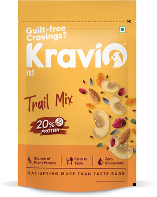 Kravio Trail Mix 200g Mixed Dry Fruits & Nuts Contains Cashew, Almond, Raisins Cashews, Almonds, Cranberries, Raisins(1 x 200 g)