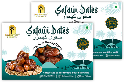 Golden Tree Premium Safawi Dates/Khajoor, No Added Sugar, Naturally Sweet & Rich Dates(2 x 500 g)