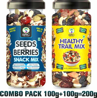 SRC Creations Seeds & Berries 100g + Healthy Trail Mix 100g Jar Pack | Breakfast Food Mixture Assorted Seeds & Nuts(2 x 100 g)