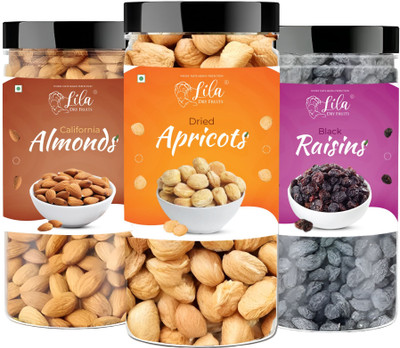 lila dry fruits Almond (100gm), Black Raisin(100gm) & Apricot(100 gm) Combo | Dry Fruits Combo Almonds, Raisins, Apricots(3 x 100 g)