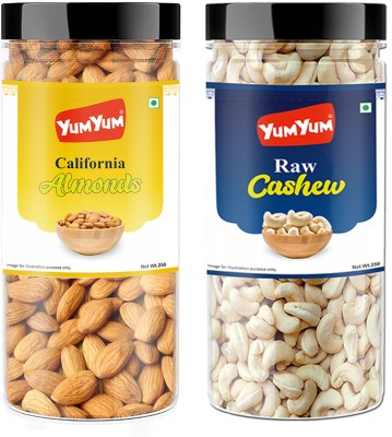 YUM YUM Premium California Almond (250g) and Cashew Nut (250g) 500g Dry Fruits Combo Pack- Almonds, Cashews(2 x 250 g)