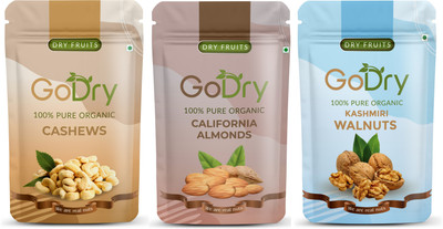 GoDry Premium Cashews(200g), California Almonds(200g),Kashmiri Walnut Kernels(200g) Almonds, Cashews, Kernels(3 x 200 g)