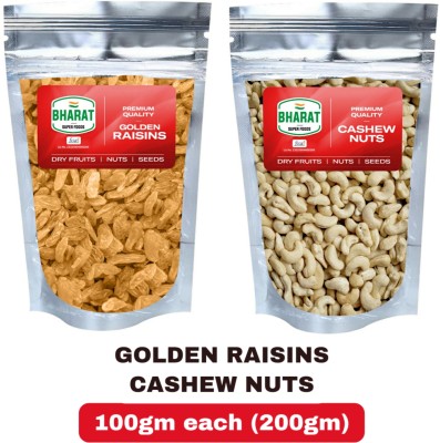 Bharat Super Foods Dry Fruits Combo Pack 200g – Cashew Nuts & Golden Raisins Combo 100gm each Cashews, Raisins(2 x 100 g)