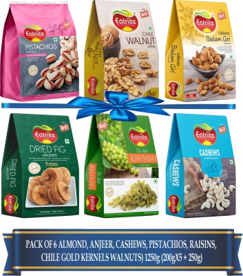 Eatriite Combo (Almond, Anjeer, Cashews, Pistachios, Raisins, Walnuts)1250g(200gx5+250g) Assorted Nuts(6 x 208.33 g)