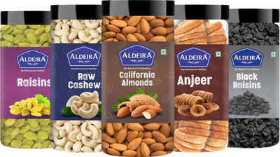 Aldeira Dry Fruits Combo Pack of 5 Healthy Badam, Kaju, Anjeer, Kishmish 100g Each - Almonds, Cashews, Figs, Raisins(5 x 100 g)