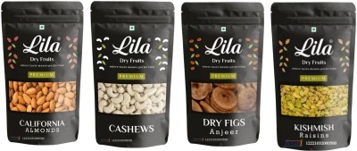 lila dry fruits Almond(100gm), Cashew (100gm), Figs (100gm) & Green Raisin(100 gm) Combo Almonds, Cashews, Pistachios, Raisins(4 x 100 g)