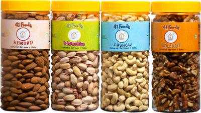 41 foods Combo pack of Almonds Cashews Walnuts Pistachios | Kaju Akhrot Pista Badam 600GM Pistachios, Walnuts, Almonds, Cashews