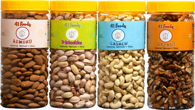 41 foods Combo pack Badam Pista Kaju Akhrot 1 KG Walnuts, Pistachios, Cashews, Almonds(4 x 250 g)