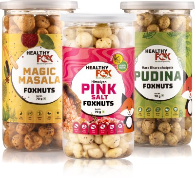 Healthy Fox Roasted & Flavoured|Magic Mashala_Pudina_Pink Salt Fox Nut(3 x 70 g)